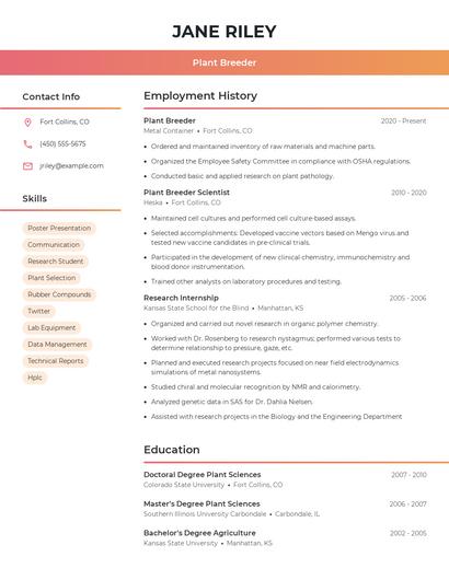 Plant Breeder Resume