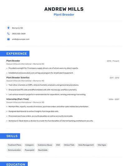 Plant Breeder Resume