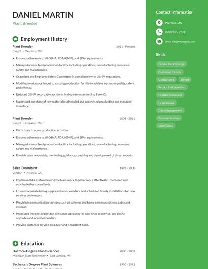 Plant Breeder Resume