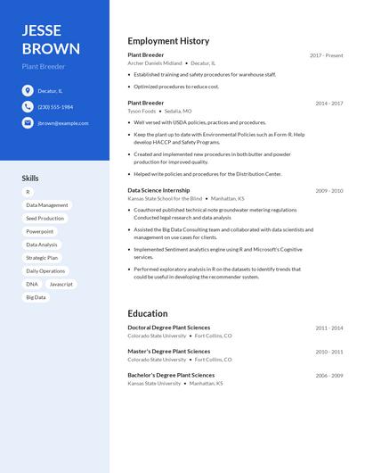 Plant Breeder Resume