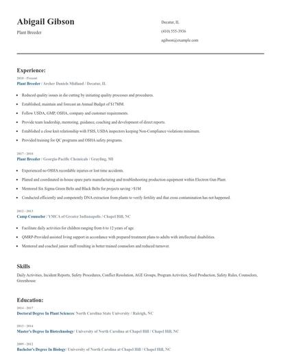 Plant Breeder Resume