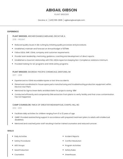 Plant Breeder Resume