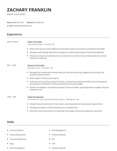 Plant Controller Resume