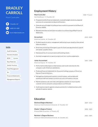Plant Controller Resume