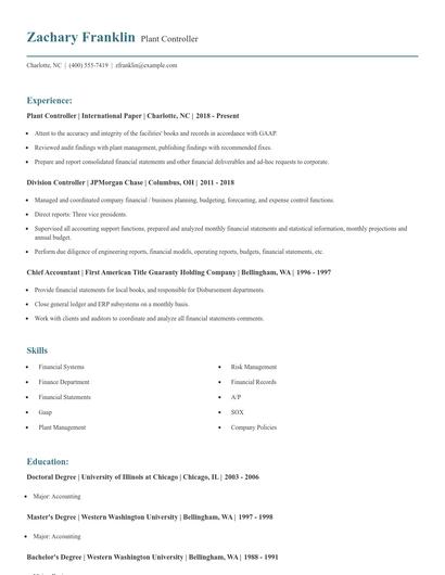 Plant Controller Resume