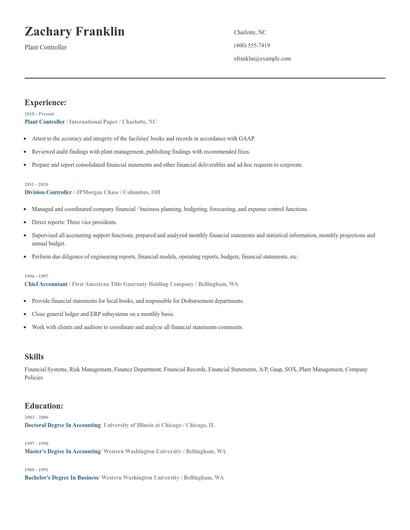 Plant Controller Resume