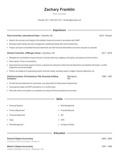 Plant Controller Resume