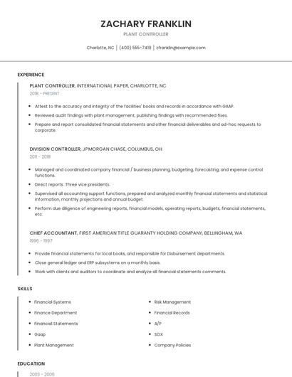 Plant Controller Resume