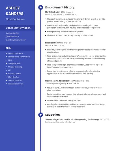 Plant Electrician Resume