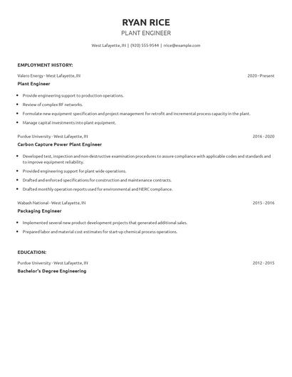 Plant Engineer Resume