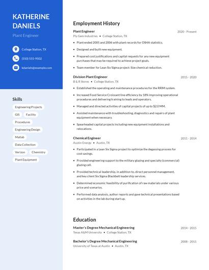 Plant Engineer Resume