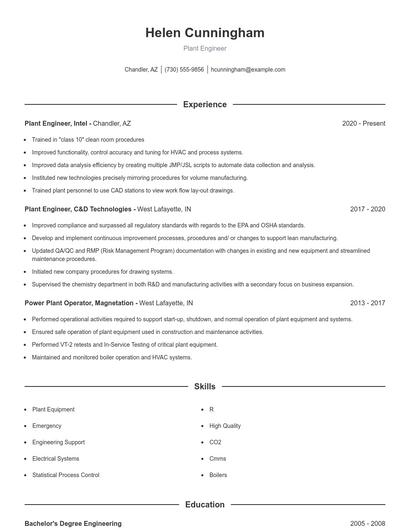 Plant Engineer Resume