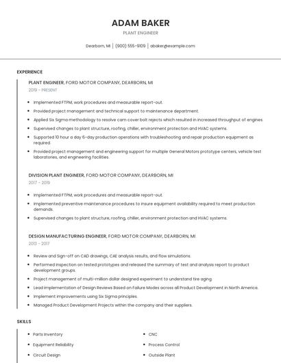 Plant Engineer Resume