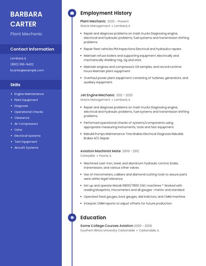 Plant Mechanic Resume