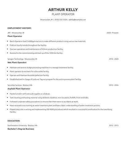 Plant Operator Resume