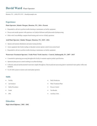 Plant Operator Resume