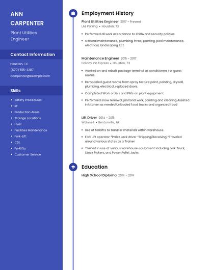 Plant Utilities Engineer Resume