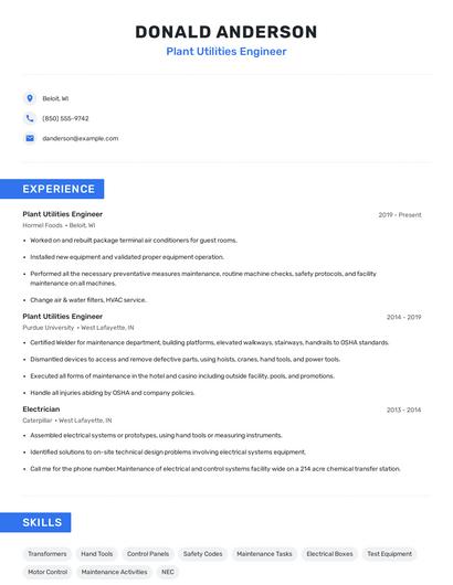 Plant Utilities Engineer Resume