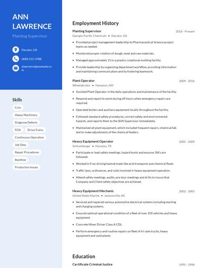 Planting Supervisor Resume