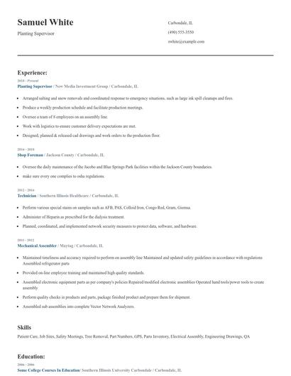 Planting Supervisor Resume