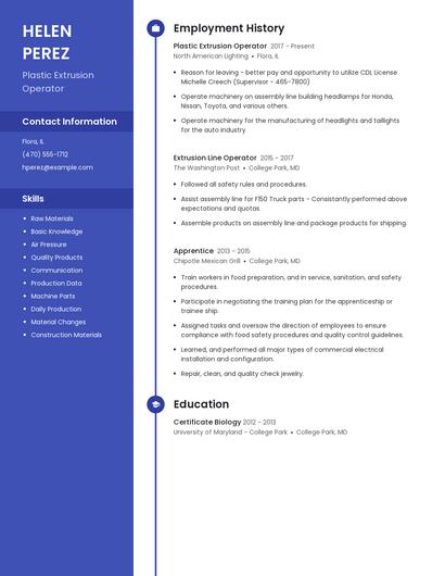 Plastic Extrusion Operator Resume