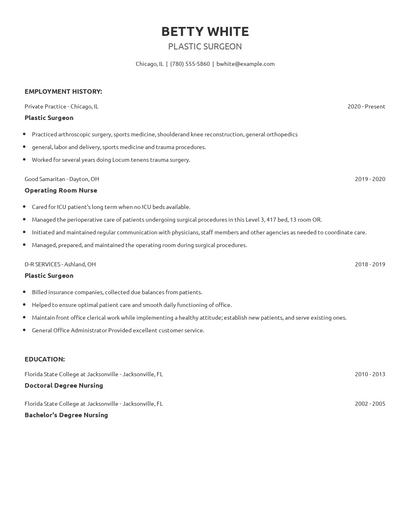 Plastic Surgeon Resume