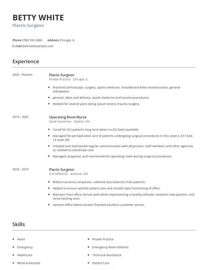 Plastic Surgeon Resume