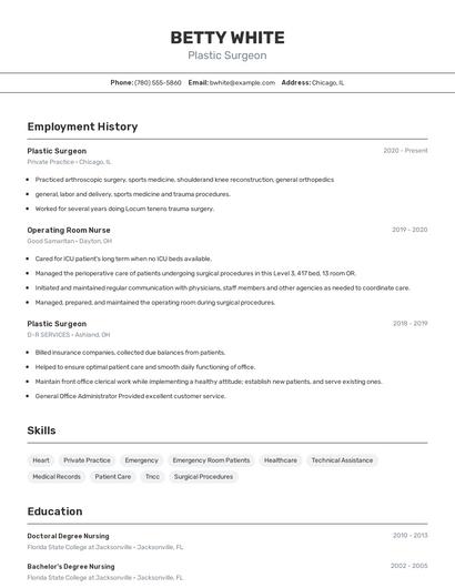 Plastic Surgeon Resume