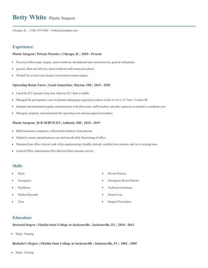 Plastic Surgeon Resume