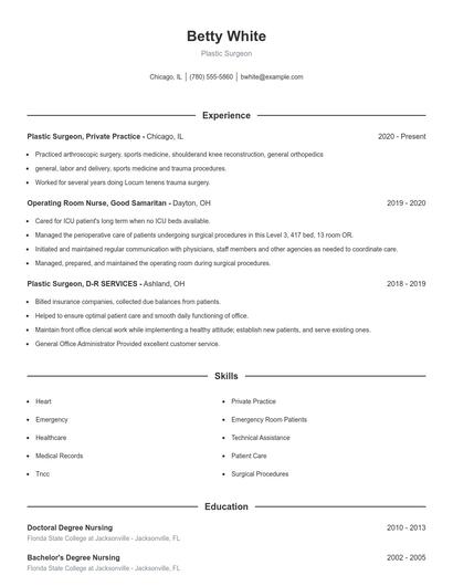 Plastic Surgeon Resume