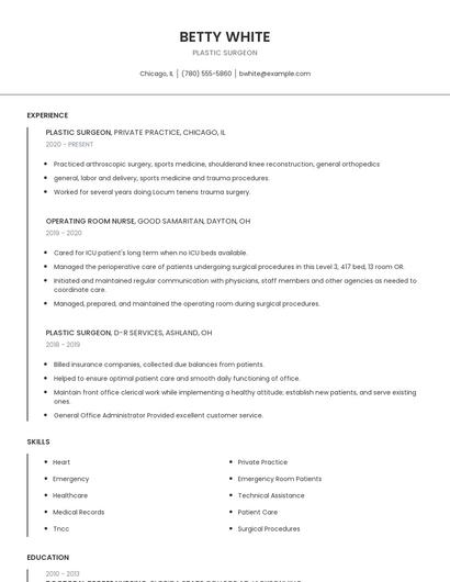 Plastic Surgeon Resume