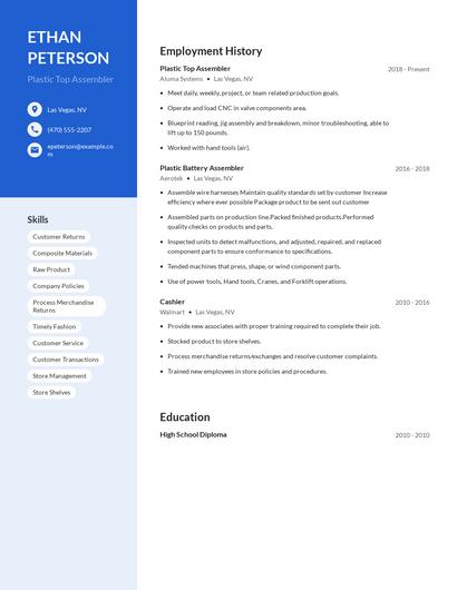 Plastic Top Assembler Resume
