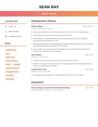 Plastic Welder Resume