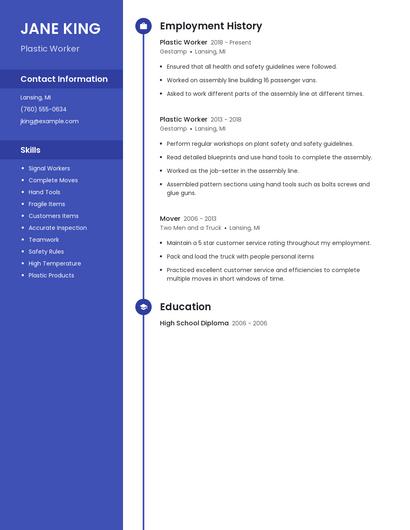 Plastic Worker Resume