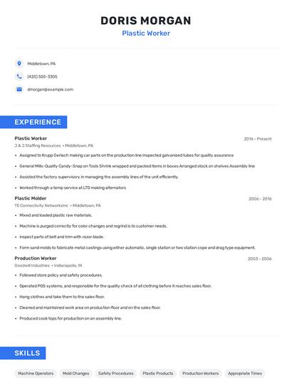 Plastic Worker Resume