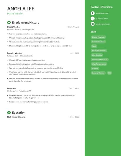 Plastic Worker Resume