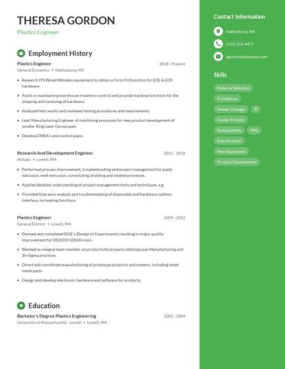 Plastics Engineer Resume