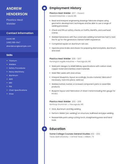 Plastics Heat Welder Resume
