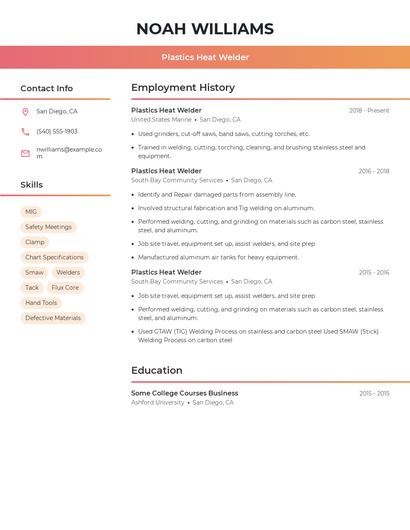 Plastics Heat Welder Resume