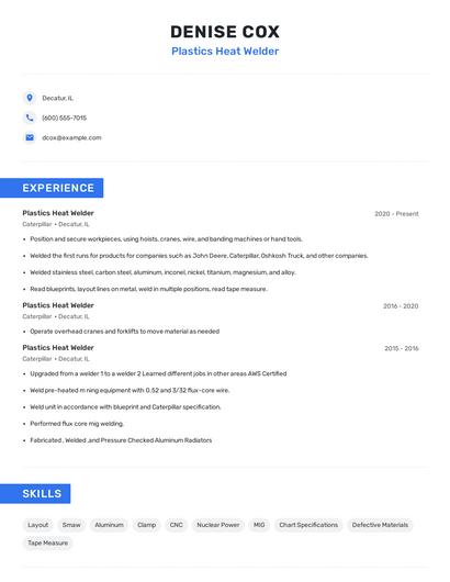Plastics Heat Welder Resume
