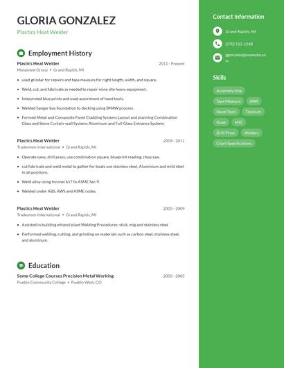Plastics Heat Welder Resume