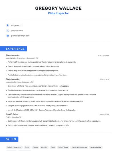 Plate Inspector Resume