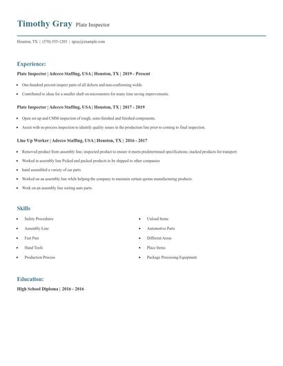 Plate Inspector Resume