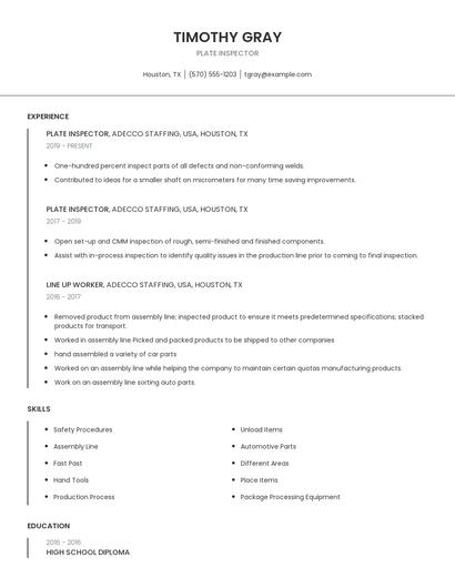 Plate Inspector Resume
