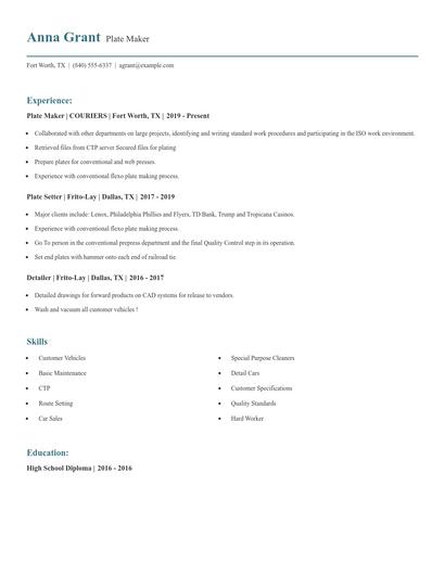 Plate Maker Resume