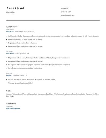 Plate Maker Resume