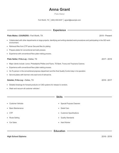 Plate Maker Resume