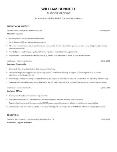 Platoon Sergeant Resume