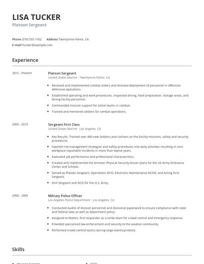 Platoon Sergeant Resume