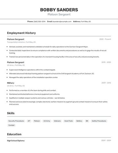 Platoon Sergeant Resume